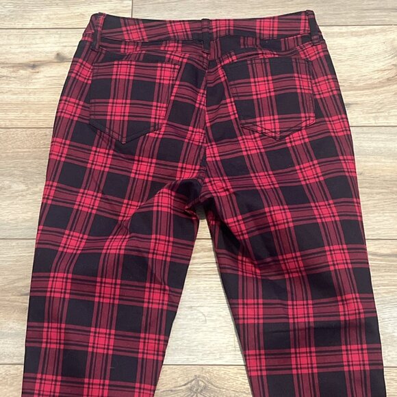 Hot Topic Denim High Rise Super Skinny Pants SZ 9 Black Red Plaid - Picture 12 of 13